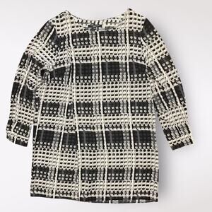Thakoon Design Nation Long Sleeve Mini Shift Dress Size Large‎ Black White Fall